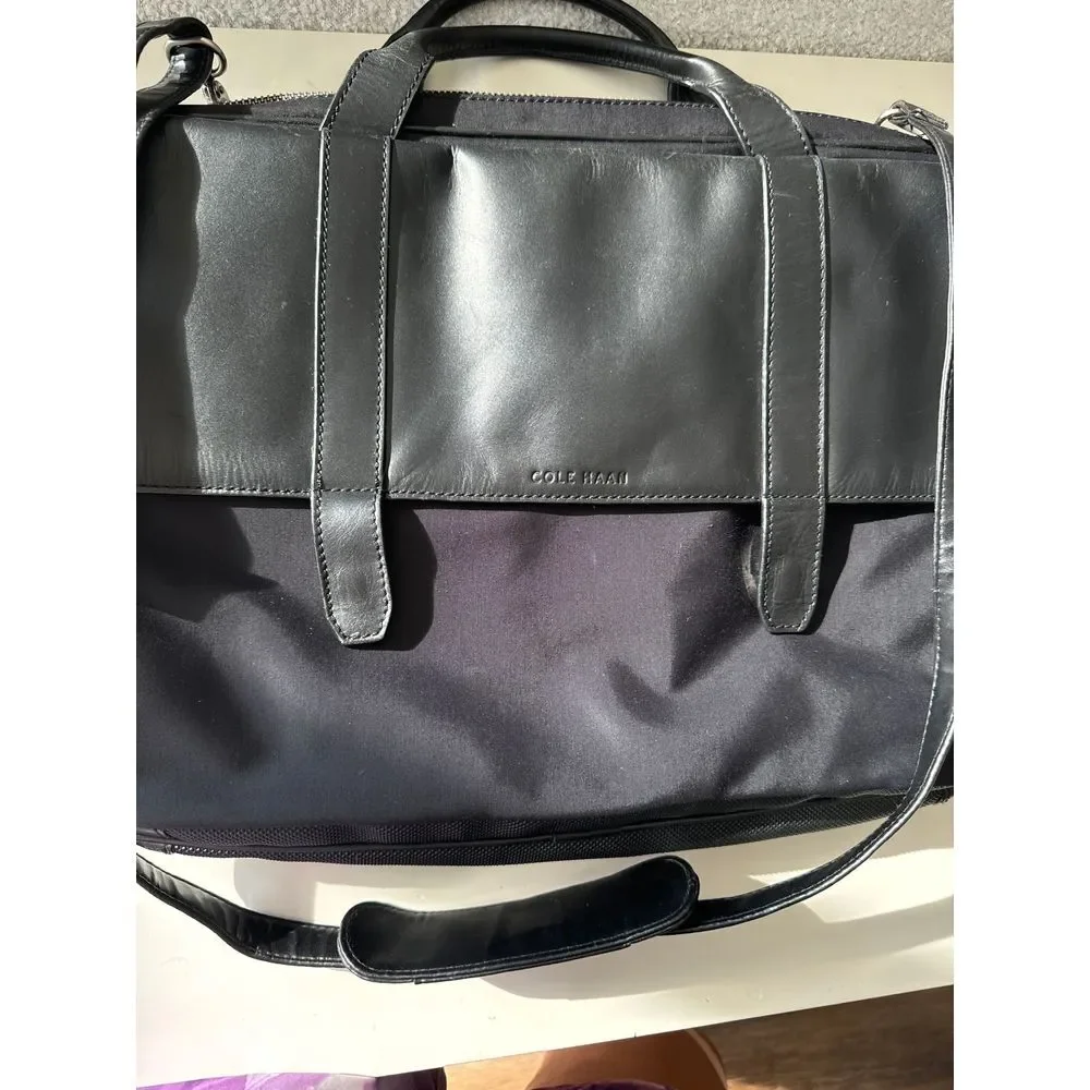 Cole‎ Haan Briefcase Laptop Case Bag Removable Strap Nylon Leather Multi Pockets